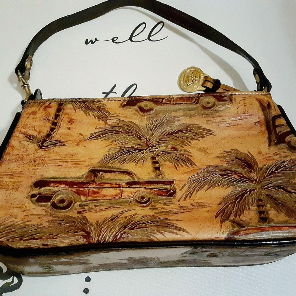Brahmin Emma Chocolate Brown Copa Cabana Woody Car Leather Handbag Tote Purse - Picture 3 of 8